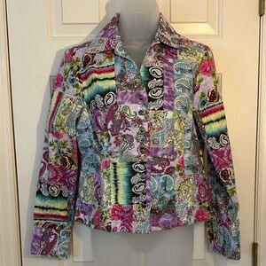 Christopher & Banks Colorful Patchwork Button-Up Jean Jacket